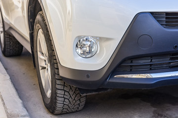 Close-up anti-fog headlights of car