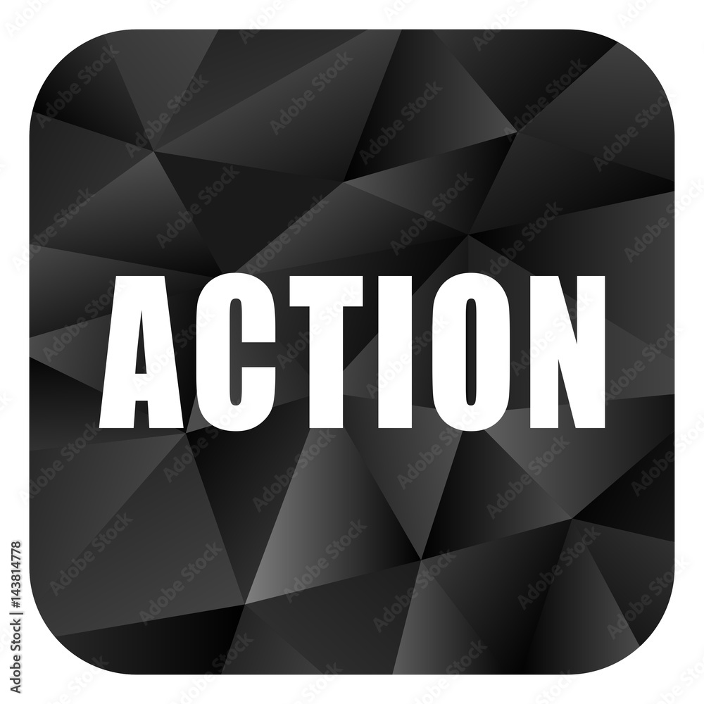 Aufkleber Action black color web modern brillant design square internet icon on white background.