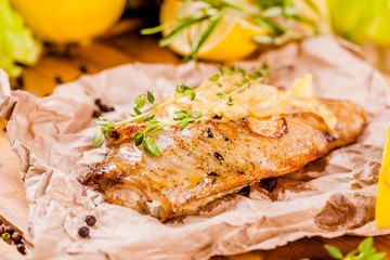 Baked seabass fillet
