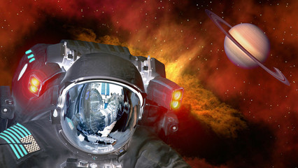 Astronaut planet Saturn spaceman helmet ufo space martian alien et extraterrestrial. Elements of...