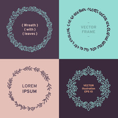 Set of wreath, line design and silhouettes. Vector illustration EPS 10