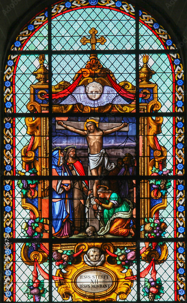 Canvas Prints Jesus on the Cross - Stained Glass in Beguinage Church