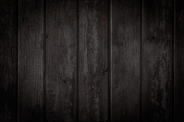 Old rural wooden wall in dark brown and black colors, detailed plank photo texture. Natural wooden building structure background.