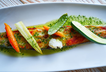 Grilled turbot over wild asparagus