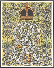 Vector illustration of classic royal heraldic design with coat of arms and knight helmet