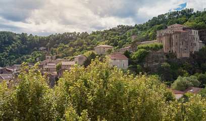 Fototapeta na wymiar View on the fifteenth century castle of Largentiere