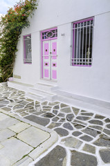 Traditional greek houses in Parikia town on Paros island. Cyclades. Greece.