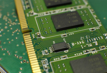 Microchip of RAM memory for personal computer (PC) full frame close up