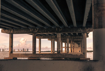 Fototapeta na wymiar Rickenbacker Causeway Bridge that connects Miami to Key Biscayne and Virginia Key.