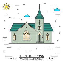 Vector thin line icon church.