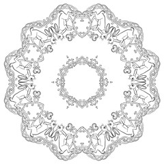 Vector illustration of Celtic hares round ornament black and white ( hare is the symbol of rebirth and the moon) 