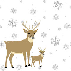 Winter Seamless Snowflake and two deer Pattern. Vector EPS 10. snowflakes seamless