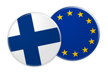 Fototapeta premium News Concept: Finland Flag Button On EU Flag Button, 3d illustration on white background