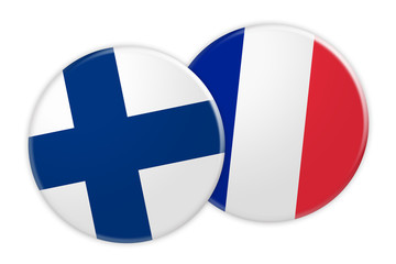 Obraz premium News Concept: Finland Flag Button On France Flag Button, 3d illustration on white background