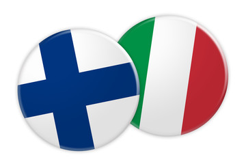 Obraz premium News Concept: Finland Flag Button On Italy Flag Button, 3d illustration on white background