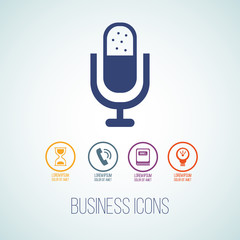 Vector business icon in the form of microphone. Icon set for for annual reports, charts, presentations, workflow layout, banner, number options, step up options, web design with symbols