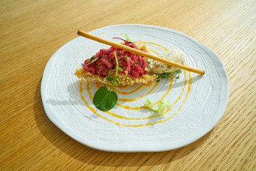 Steak Tartare with mustard ice-cream