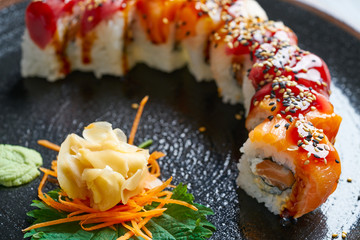 Rice Maki Sushi with salmon and tuna