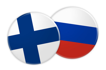 Fototapeta premium News Concept: Finland Flag Button On Russia Flag Button, 3d illustration on white background