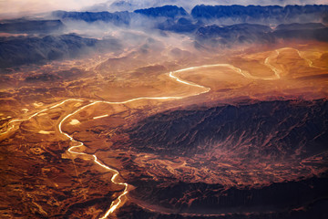 Aerial view from air plane of desert mountains