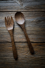 wooden tools spatules spoon and fork