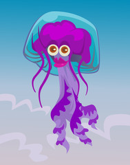 Cute happy smiling female jellyfish character. Vector flat cartoon illustration