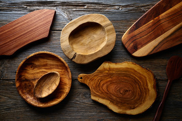 Fototapeta na wymiar Wooden kitchenware wood board and plates