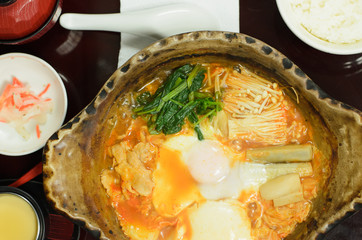 Japanese food vegetable steaming in clay pot for served