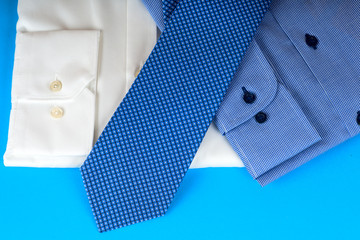 Stack of blue and white shirt closeup