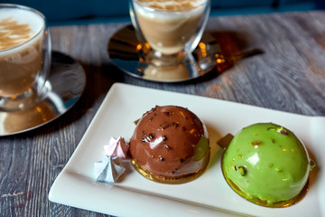 Coffee and cakes in cafe