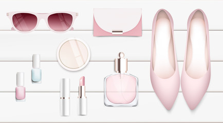  Fashion accessories and cosmetics collection vector illustration
