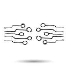 Hand drawn circuit board icon. Doodle scetch technology scheme symbol flat vector on white background.