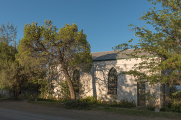 Fototapeta na wymiar Old hall of the Dutch Reformed Church in Nieu-Bethesda