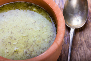 Sour gherkin soup.