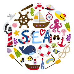 nautical elements in form of circle- vector illustration, eps