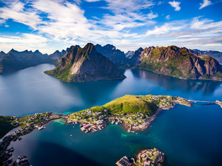 Lofoten archipelago islands aerial photography.
