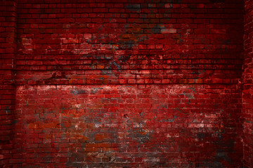 Obraz premium The red brick wall. Free space. Vintage brick surface. Old grunge background. Design art background