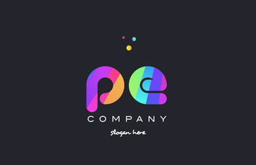 Fototapeta na wymiar pe p e colored rainbow creative colors alphabet letter logo icon