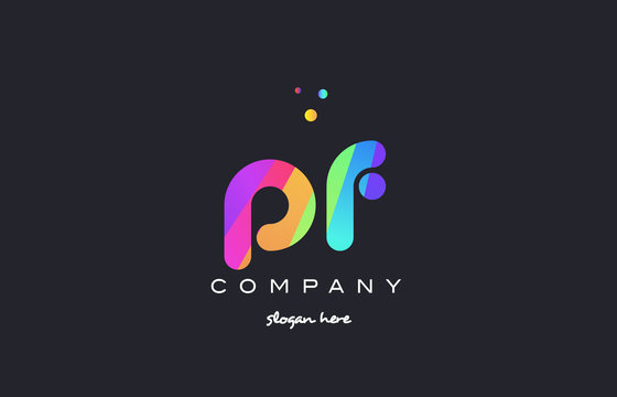 pf p f  colored rainbow creative colors alphabet letter logo icon