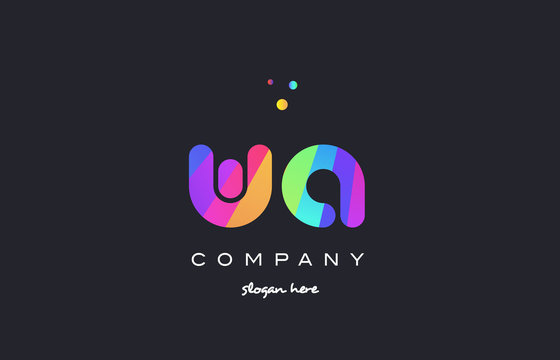 wa w a  colored rainbow creative colors alphabet letter logo icon