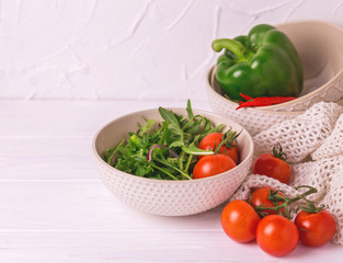 Traditional Bulgarian salad Shopski with fresh vegetables and feta