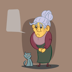Happy grandmother and her cat