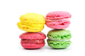 Colorful and tasy macaroons isolated on the white background