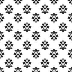 Black and white vector background. Beautiful queen seamless pattern with fleur de lys ornament elements. Royal signs in style of fashion illustration. Excellent textile, fabric, paper design.