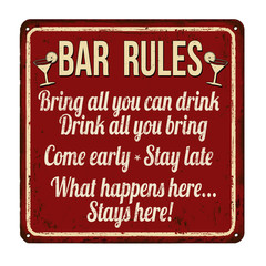 Bar rules vintage rusty metal sign