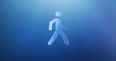 Walking Man on Crosswalk Blue 3d Icon