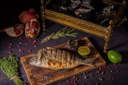 The dolphin, is served with sauce Narsharab, a lime and spices