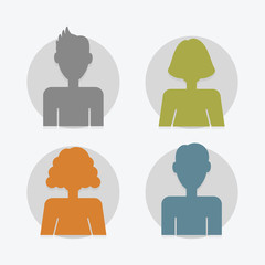 Circle color silhouette male and female avatars set on white background