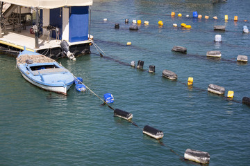 Oyster and fish production in Bistrina bay near town Ston on Peljesac peninsula in Croatia