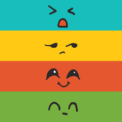 Vector cute kawaii illustration - set of funny emoji faces. Hand drawn japanese kawaii style sketch, abstract imaginary creature